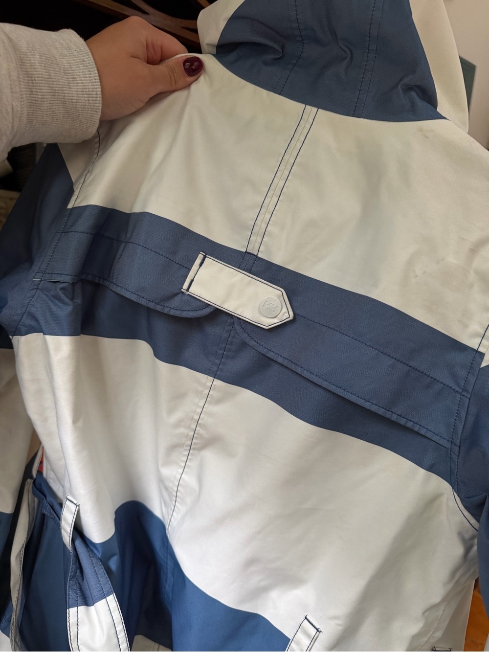 Helly Hansen Blue and White Striped Trench Coat - Picture 5 of 5